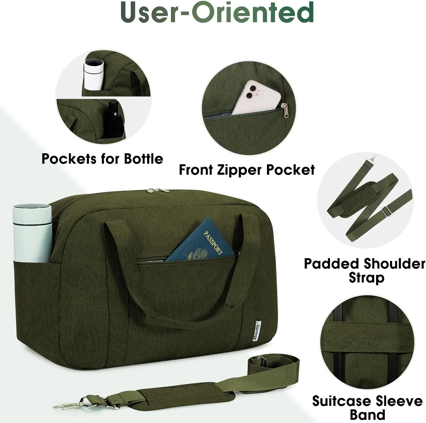 Narwey 18" Carry on Bag Underseat for Airplane with Wet Pocket Spirit Airlines Personal Item Bag Travel Duffel Bag Small Gym Bag Weekender Overnight for Women and Men (Army Green)