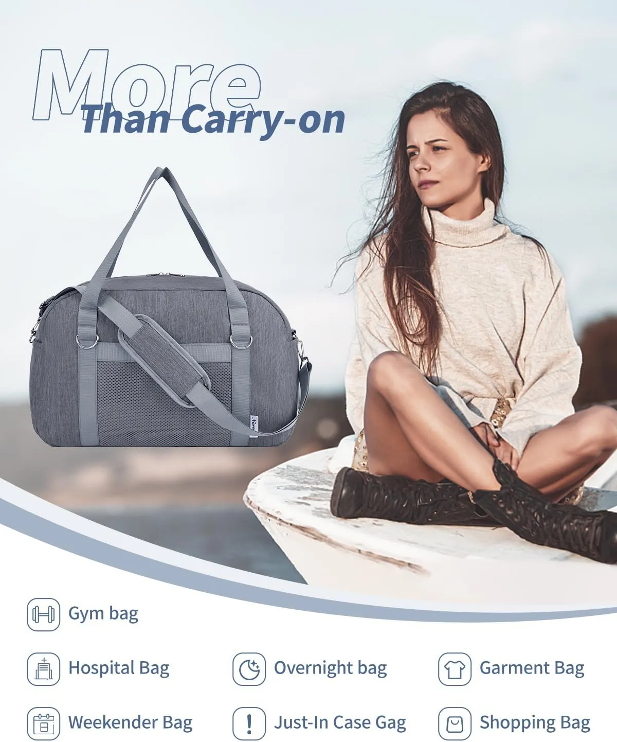 Narwey 18" Small Duffle Bag Carry on Underseat Luggage for Airplane with Wet Pocket Spirit Airlines Personal Item Bag 18x14x8 Travel Duffel Bag Gym Overnight for Women and Men (Grey)