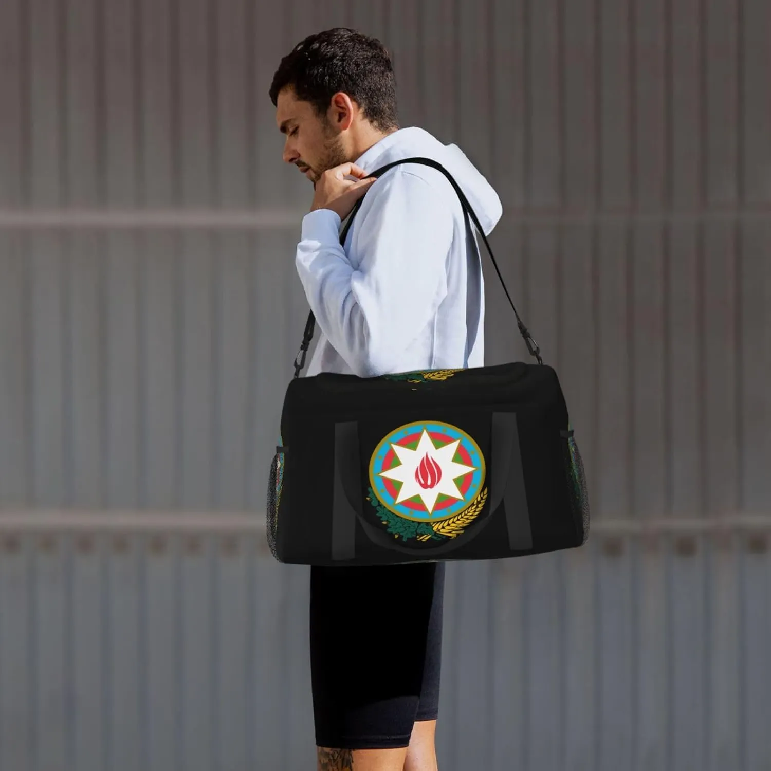National Emblem Of Azerbaijan Travel Duffel Bag Large Foldable Waterproof Overnight Bag For Beach Swim Bags Pool Sports Gym
