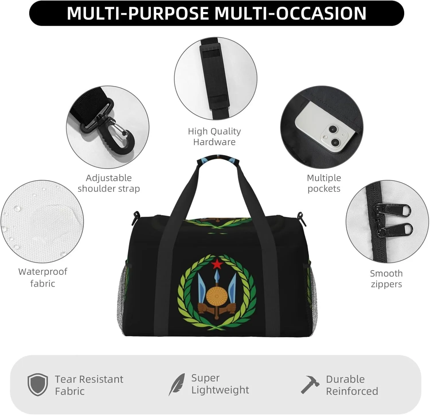 National Emblem Of Djibouti Travel Duffel Bag Large Foldable Waterproof Overnight Bag For Beach Swim Bags Pool Sports Gym