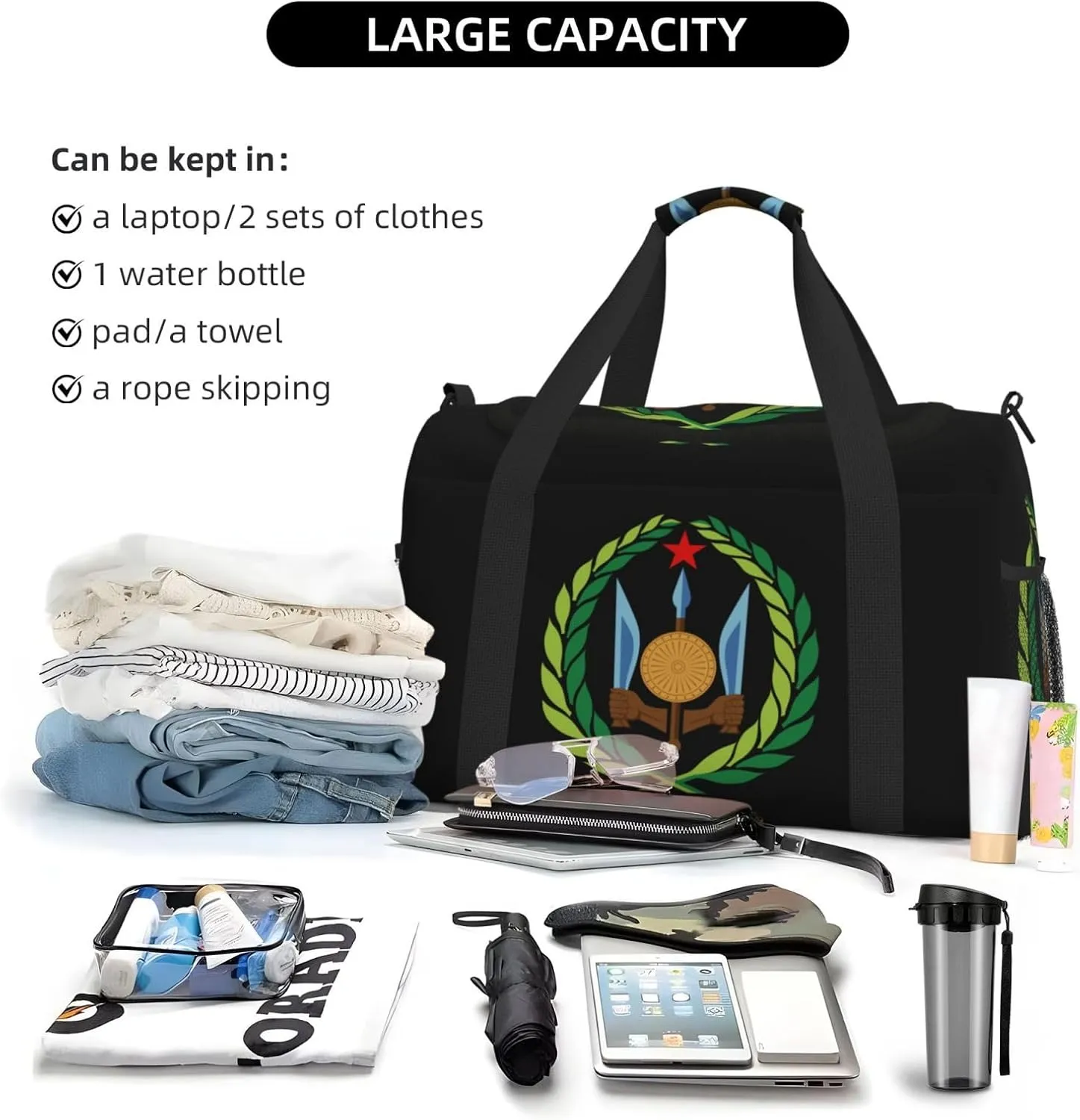 National Emblem Of Djibouti Travel Duffel Bag Large Foldable Waterproof Overnight Bag For Beach Swim Bags Pool Sports Gym