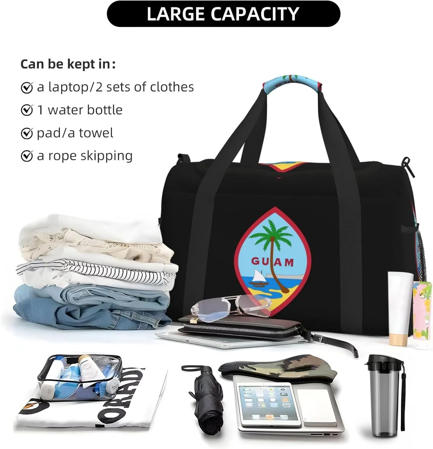 National Emblem Of Guam Travel Duffel Bag Large Foldable Waterproof Overnight Bag For Beach Swim Bags Pool Sports Gym