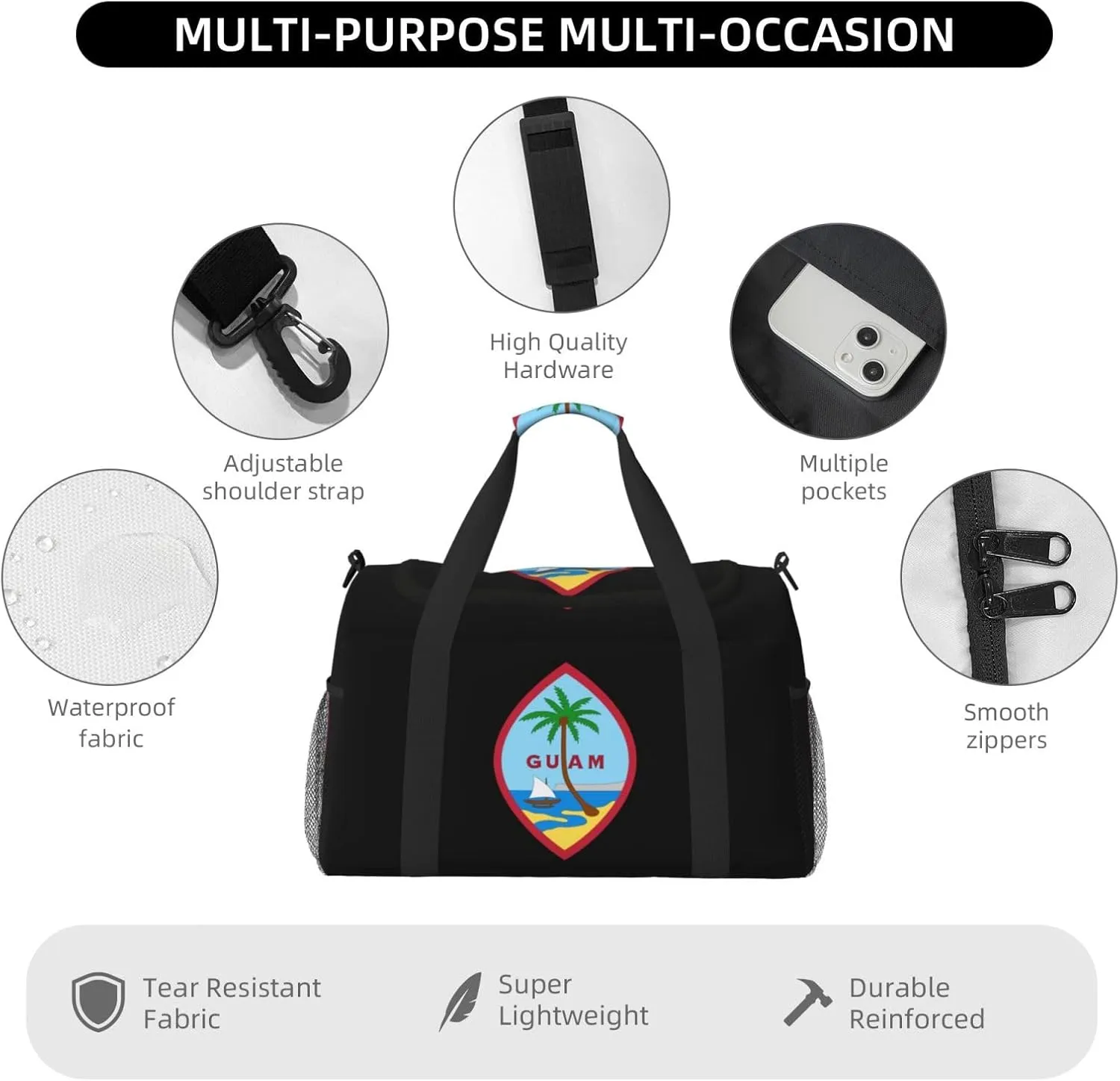 National Emblem Of Guam Travel Duffel Bag Large Foldable Waterproof Overnight Bag For Beach Swim Bags Pool Sports Gym
