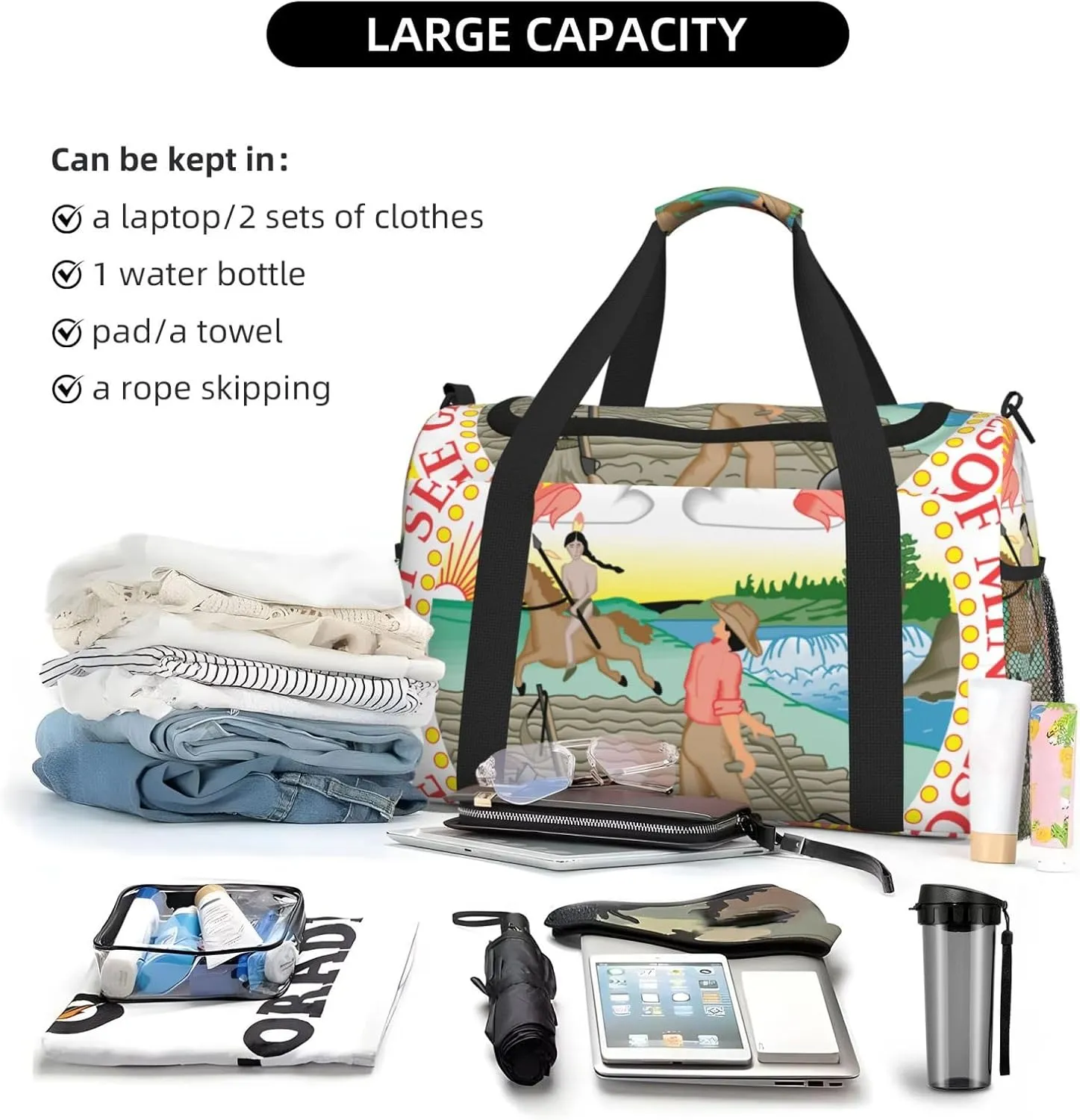 National Emblem Of Minnesota Travel Duffel Bag Large Foldable Waterproof Overnight Bag For Beach Swim Bags Pool Sports Gym