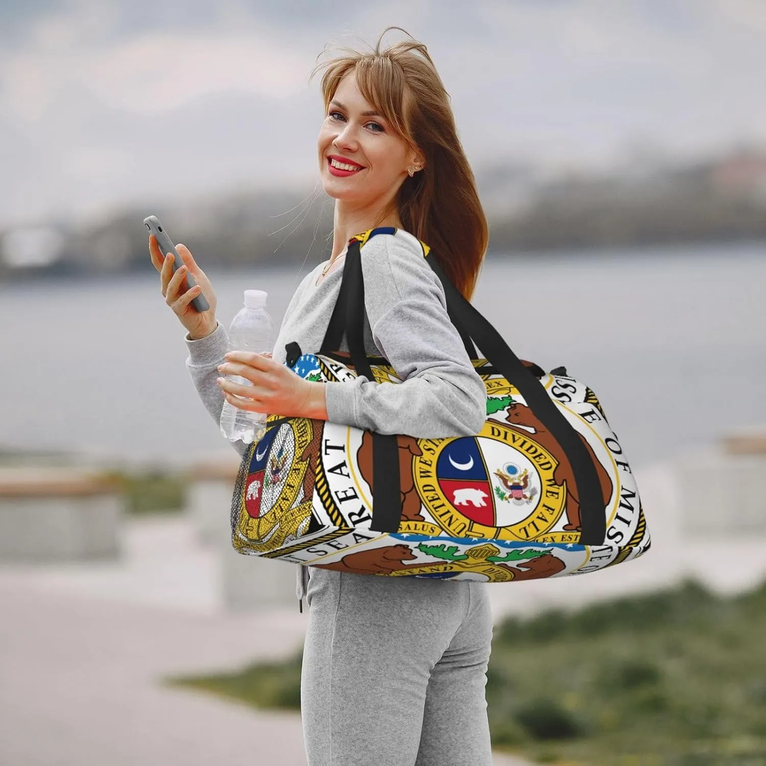 National Emblem Of Missouri Travel Duffel Bag Large Foldable Waterproof Overnight Bag For Beach Swim Bags Pool Sports Gym