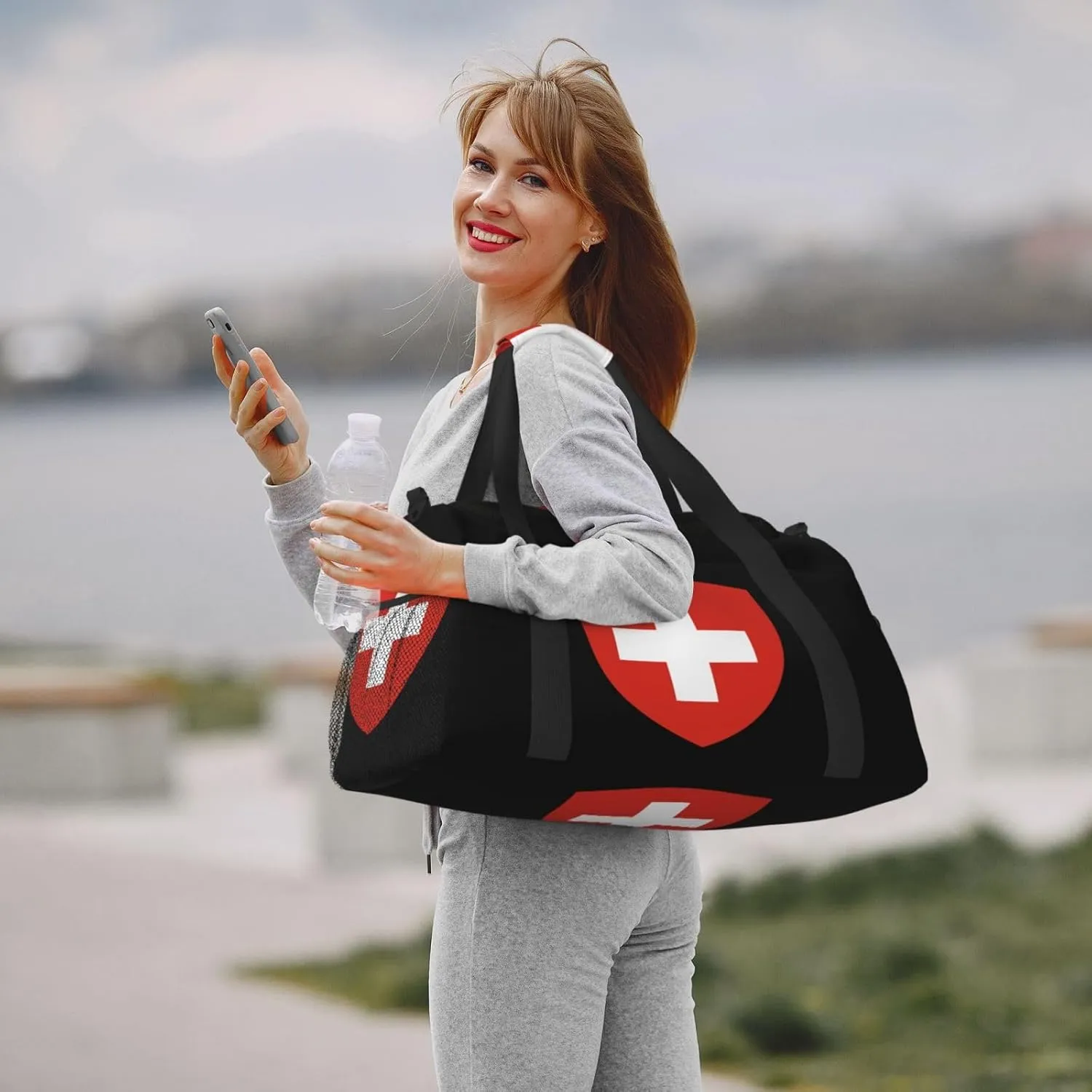 National Emblem Of Switzerland Travel Duffel Bag Large Foldable Waterproof Overnight Bag For Beach Swim Bags Pool Sports Gym
