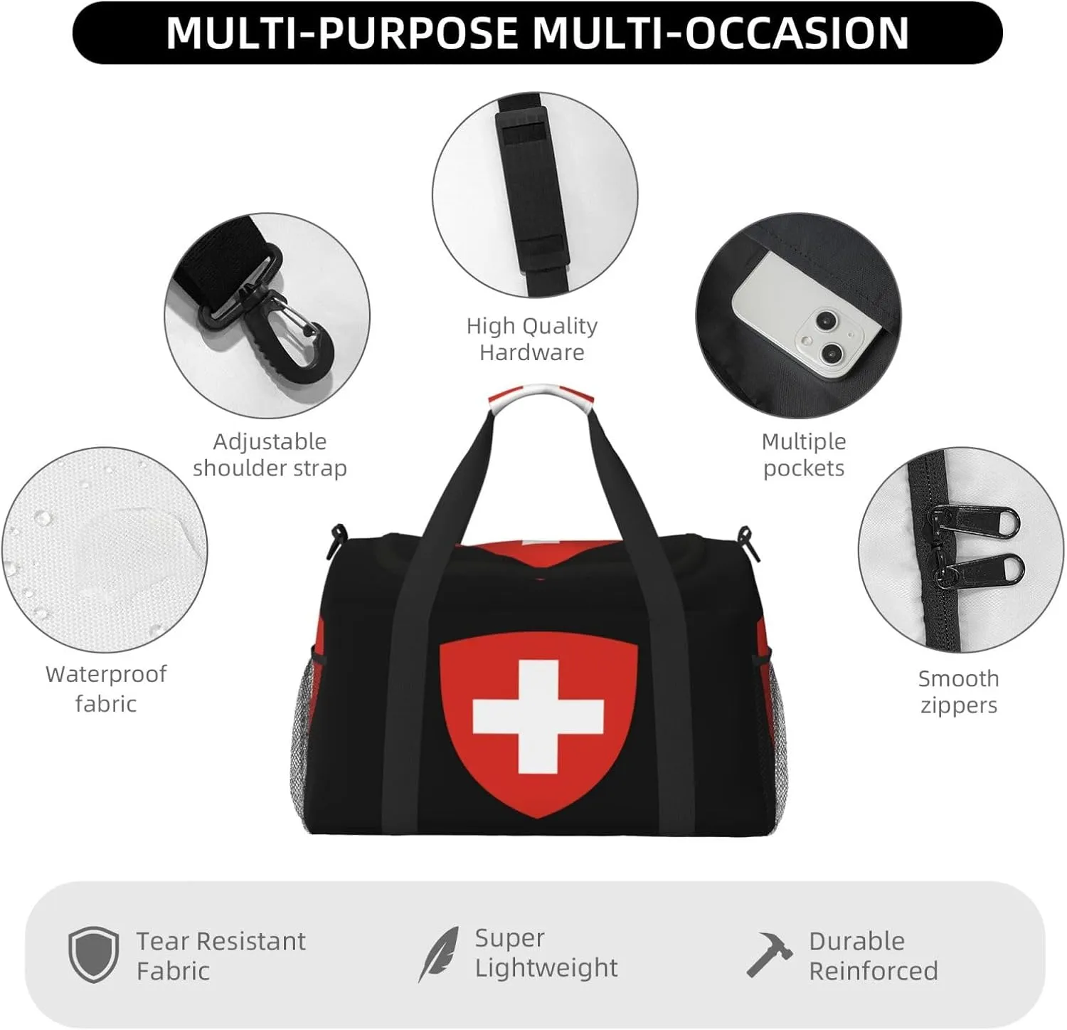 National Emblem Of Switzerland Travel Duffel Bag Large Foldable Waterproof Overnight Bag For Beach Swim Bags Pool Sports Gym