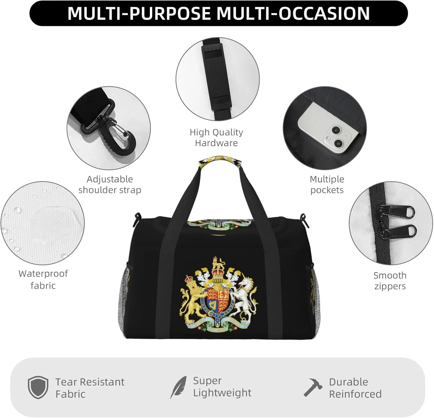 National Emblem Of United Kingdom Travel Duffel Bag Large Foldable Waterproof Overnight Bag For Beach Swim Bags Pool Sports Gym