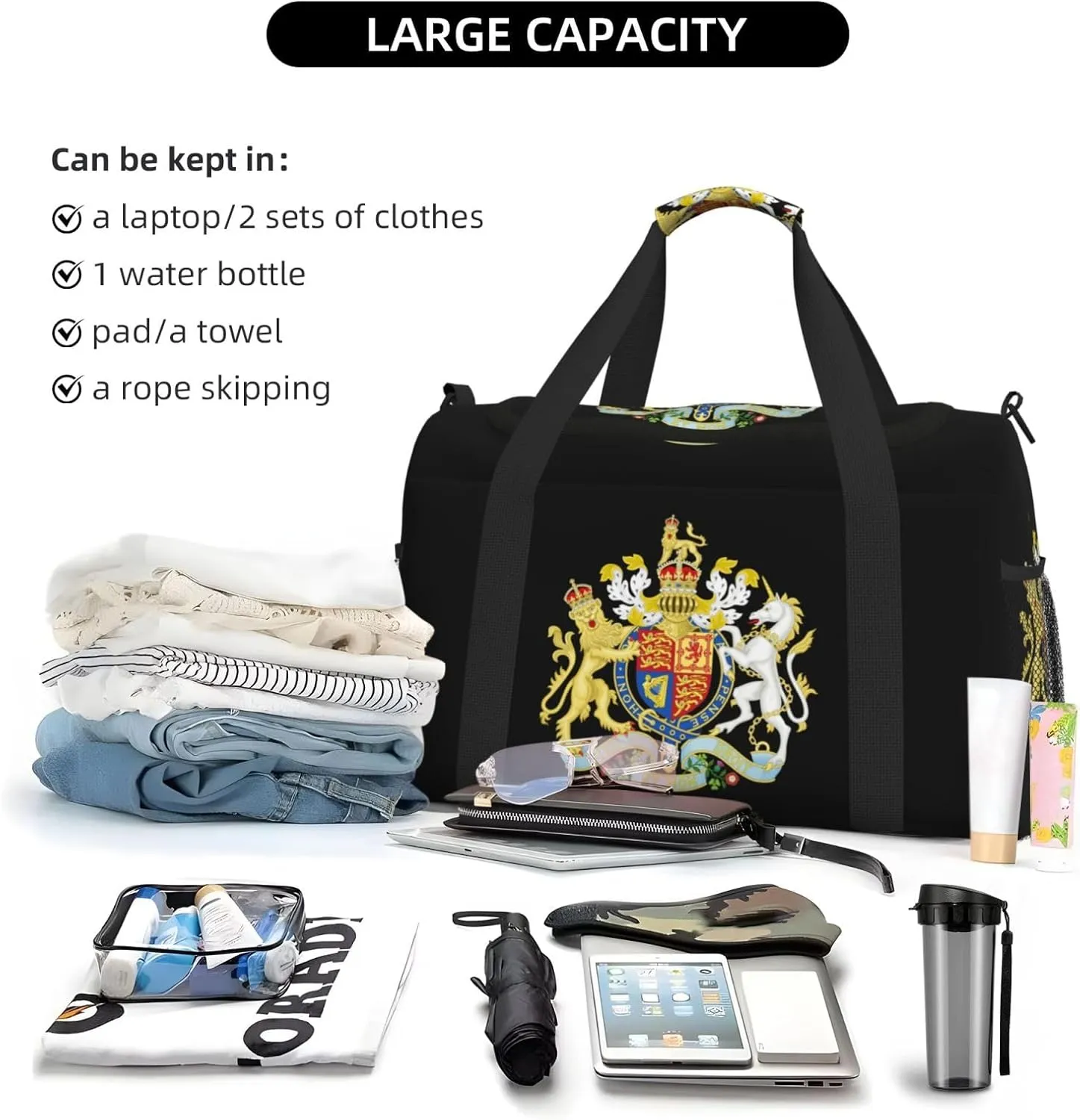 National Emblem Of United Kingdom Travel Duffel Bag Large Foldable Waterproof Overnight Bag For Beach Swim Bags Pool Sports Gym
