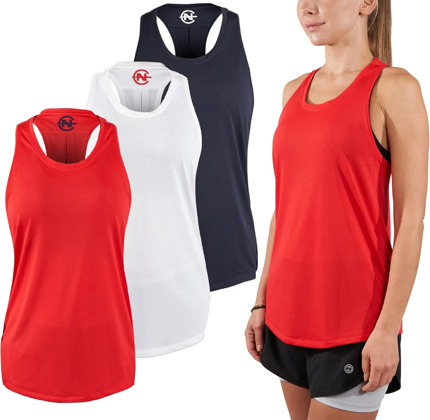 Nautica Competition 3 Pack Workout Tank Tops for Women Active Athletic Gym Workout Running Exercise Yoga Dry-Fit Fabric