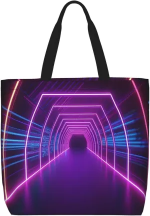 Neon Lights Tunnel printed Reusable Shopping Bag Fashion Handbag For Work Travel Shopping