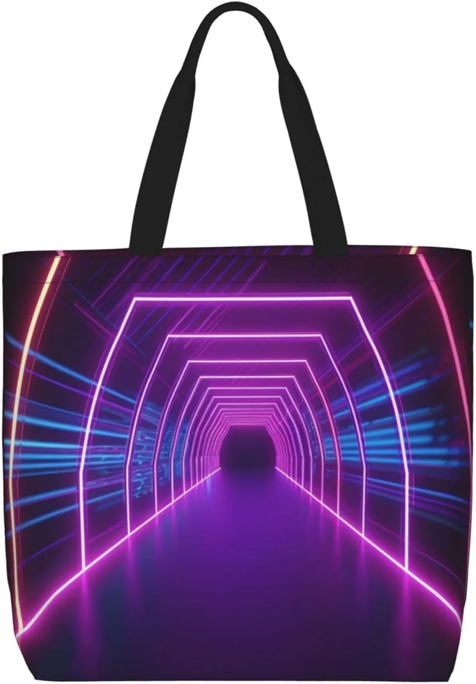Neon Lights Tunnel printed Reusable Shopping Bag Fashion Handbag For Work Travel Shopping