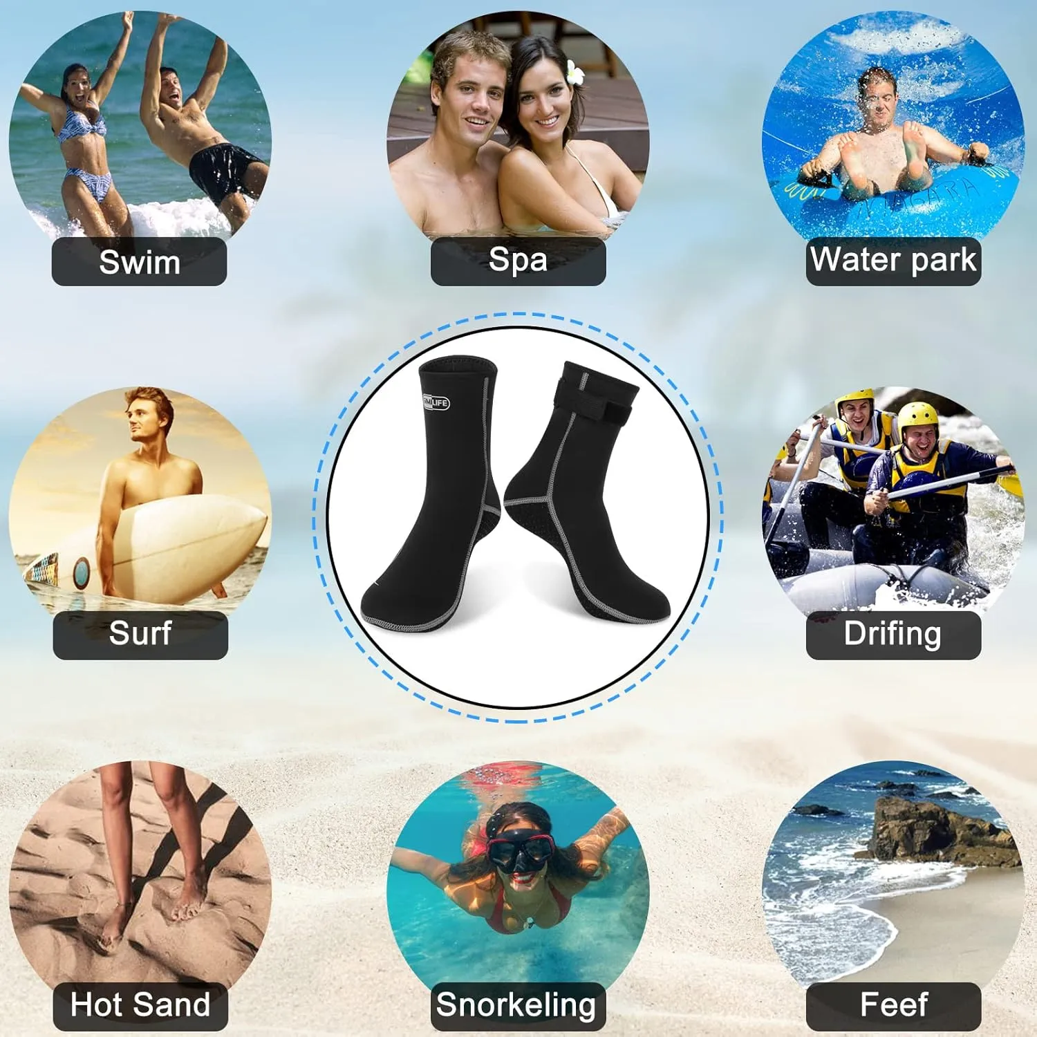 Neoprene Socks, 3MM Water Socks for Women Men, Diving Wetsuit Sock for Beach Volleyball Snorkeling Surfing