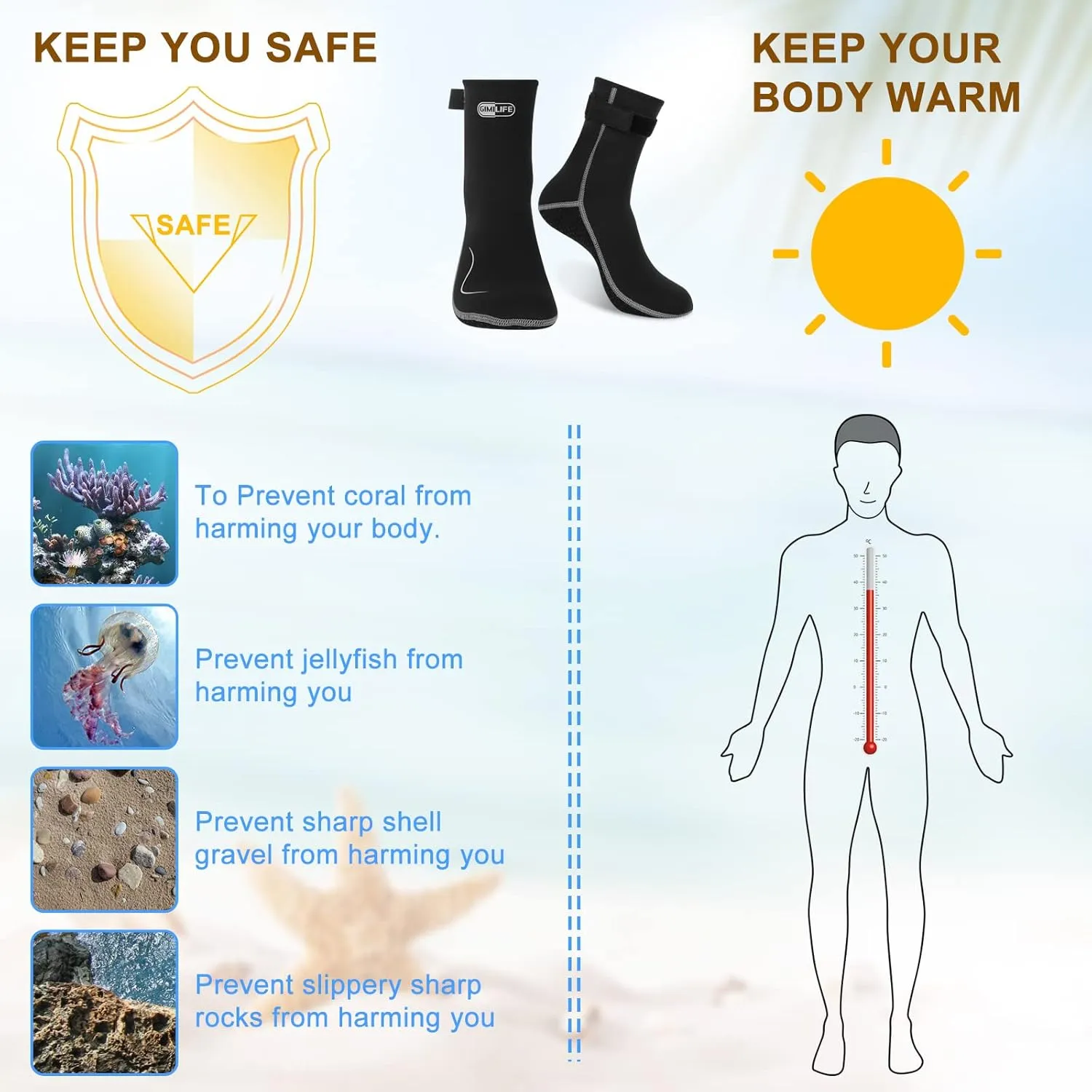 Neoprene Socks, 3MM Water Socks for Women Men, Diving Wetsuit Sock for Beach Volleyball Snorkeling Surfing