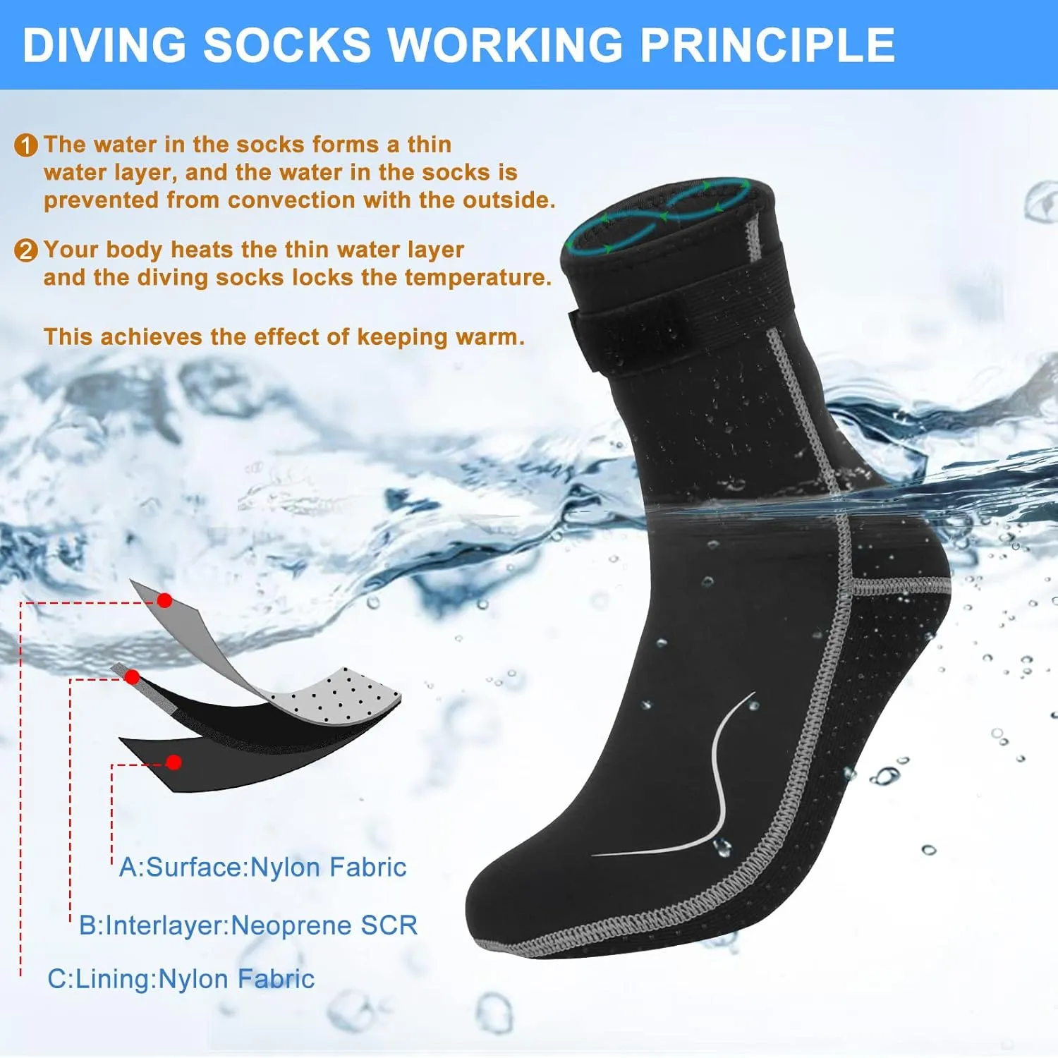 Neoprene Socks, 3MM Water Socks for Women Men, Diving Wetsuit Sock for Beach Volleyball Snorkeling Surfing