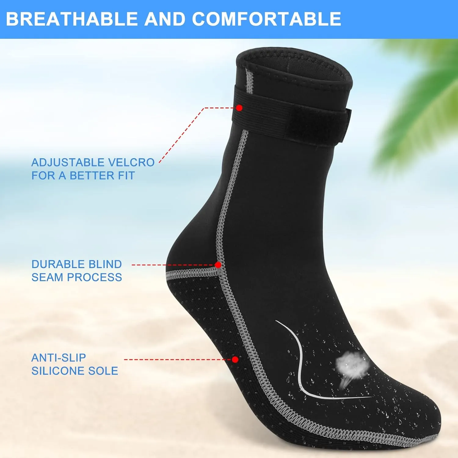 Neoprene Socks, 3MM Water Socks for Women Men, Diving Wetsuit Sock for Beach Volleyball Snorkeling Surfing