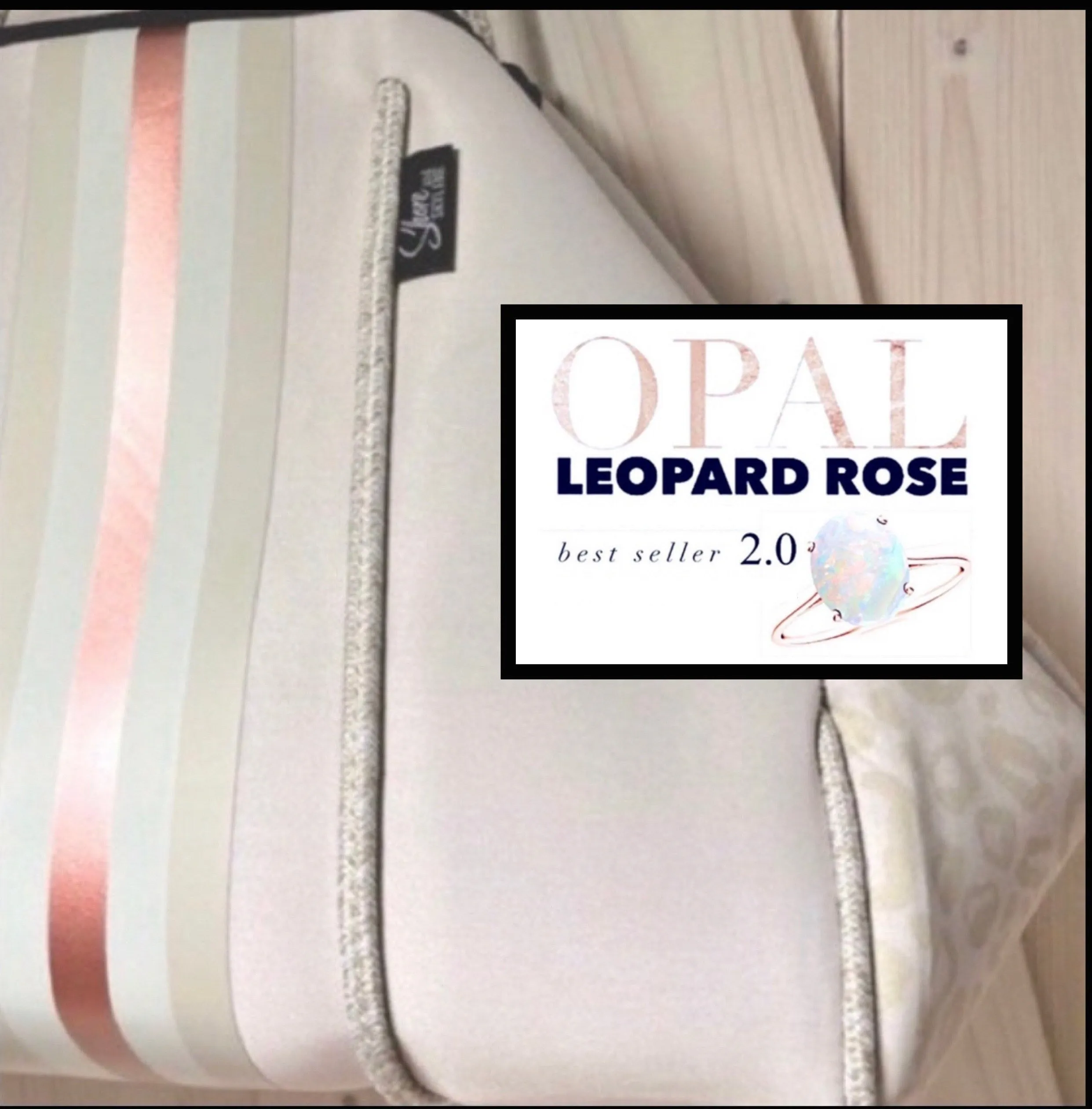 NEOPRENE Tote © Opal Leopard Rose 2.0 waterproof cream bag   metallic rose gold racing stripes > bridal baby shower birthday graduation gift