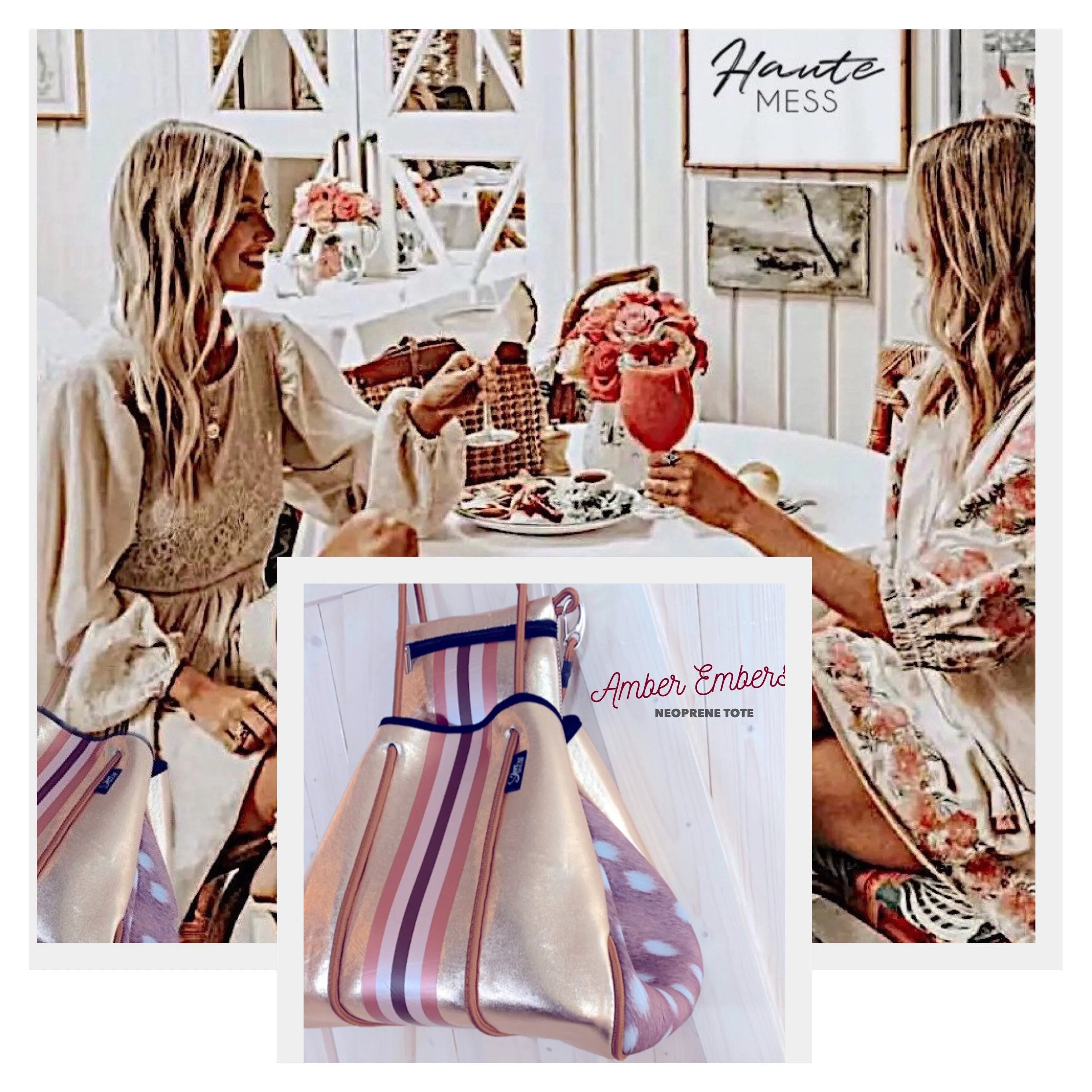 NEOPRENE Tote © Opal Leopard Rose 2.0 waterproof cream bag   metallic rose gold racing stripes > bridal baby shower birthday graduation gift