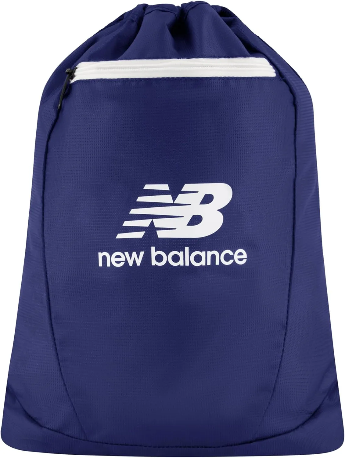 New Balance Drawstring Backpack, Small Gym Travel Bag with Front Zip Pocket, Sports Cinch Sack for Men and Women, Navy, 17.5 Inch