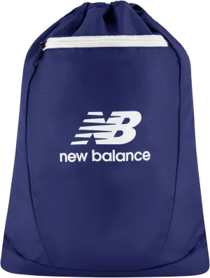 New Balance Drawstring Backpack, Small Gym Travel Bag with Front Zip Pocket, Sports Cinch Sack for Men and Women, Navy, 17.5 Inch