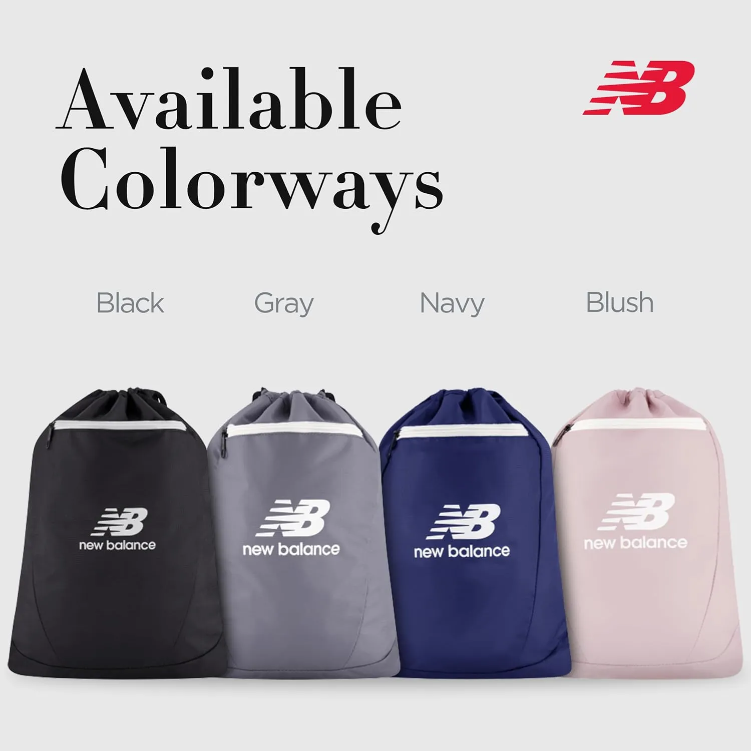 New Balance Drawstring Backpack, Small Gym Travel Bag with Front Zip Pocket, Sports Cinch Sack for Men and Women, Navy, 17.5 Inch