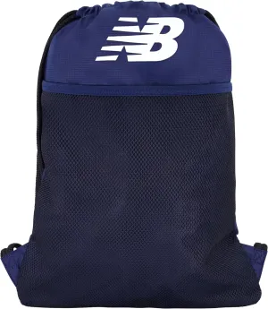 New Balance Drawstring Backpack, Sports Cinch Gym Bag with Shoe Compartment, Navy, 17.5 Inch