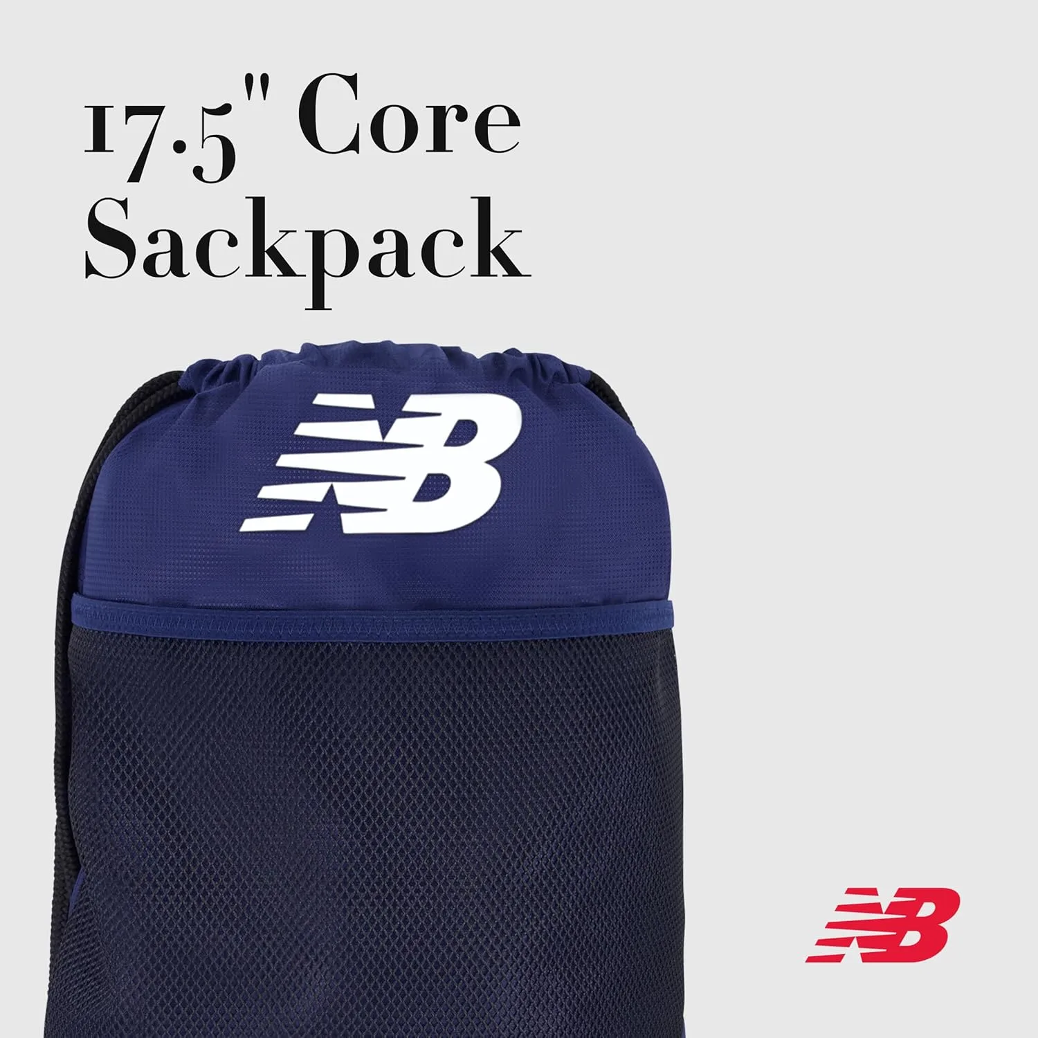 New Balance Drawstring Backpack, Sports Cinch Gym Bag with Shoe Compartment, Navy, 17.5 Inch