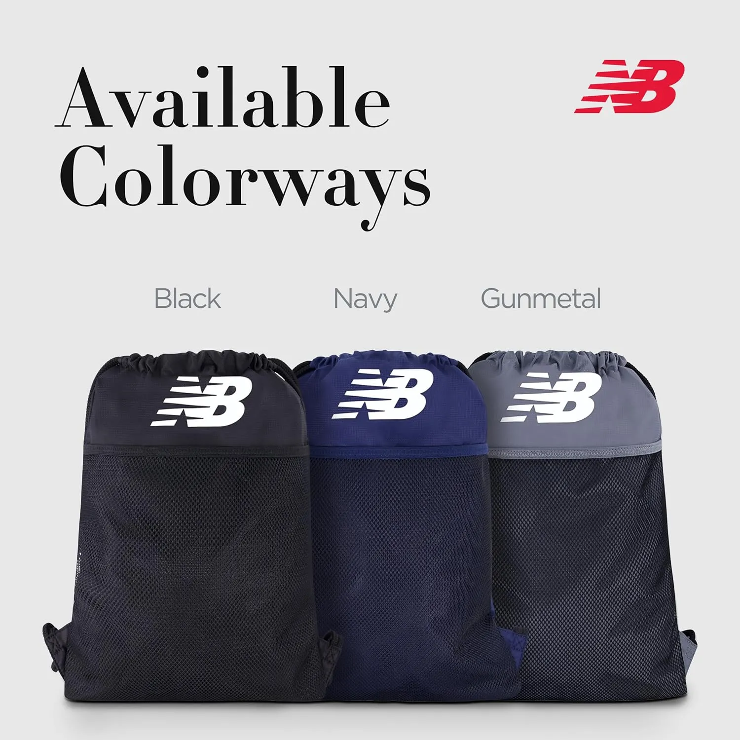 New Balance Drawstring Backpack, Sports Cinch Gym Bag with Shoe Compartment, Navy, 17.5 Inch