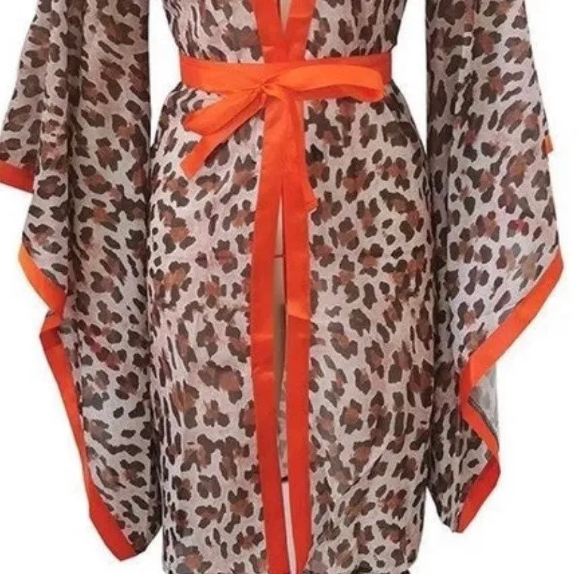 new subSahara Leopard Zest kimono / lounge wrap / beach cover-up beige khaki orange animal print