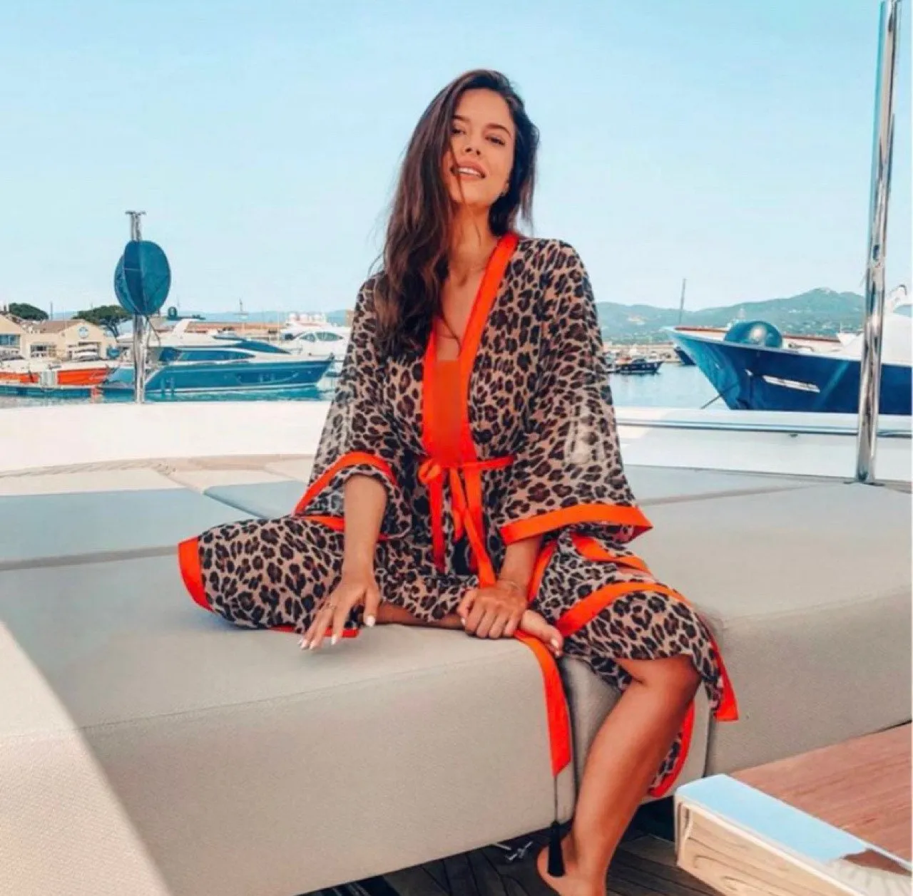new subSahara Leopard Zest kimono / lounge wrap / beach cover-up beige khaki orange animal print