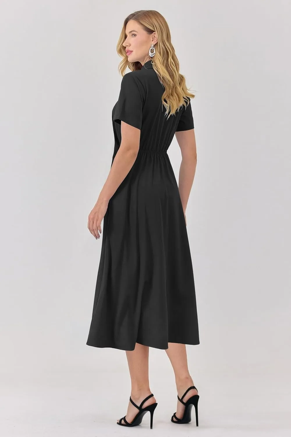 Newshows Womens Wear to Work Long Dresses Tie Waist Shirt Dress Business Casual Outfits Office Attire with Pockets