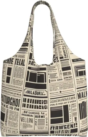 newspaper Print Canvas Tote Bag for Women, Large Capacity Casual Shoulder Handbags for Work Travel Shopping