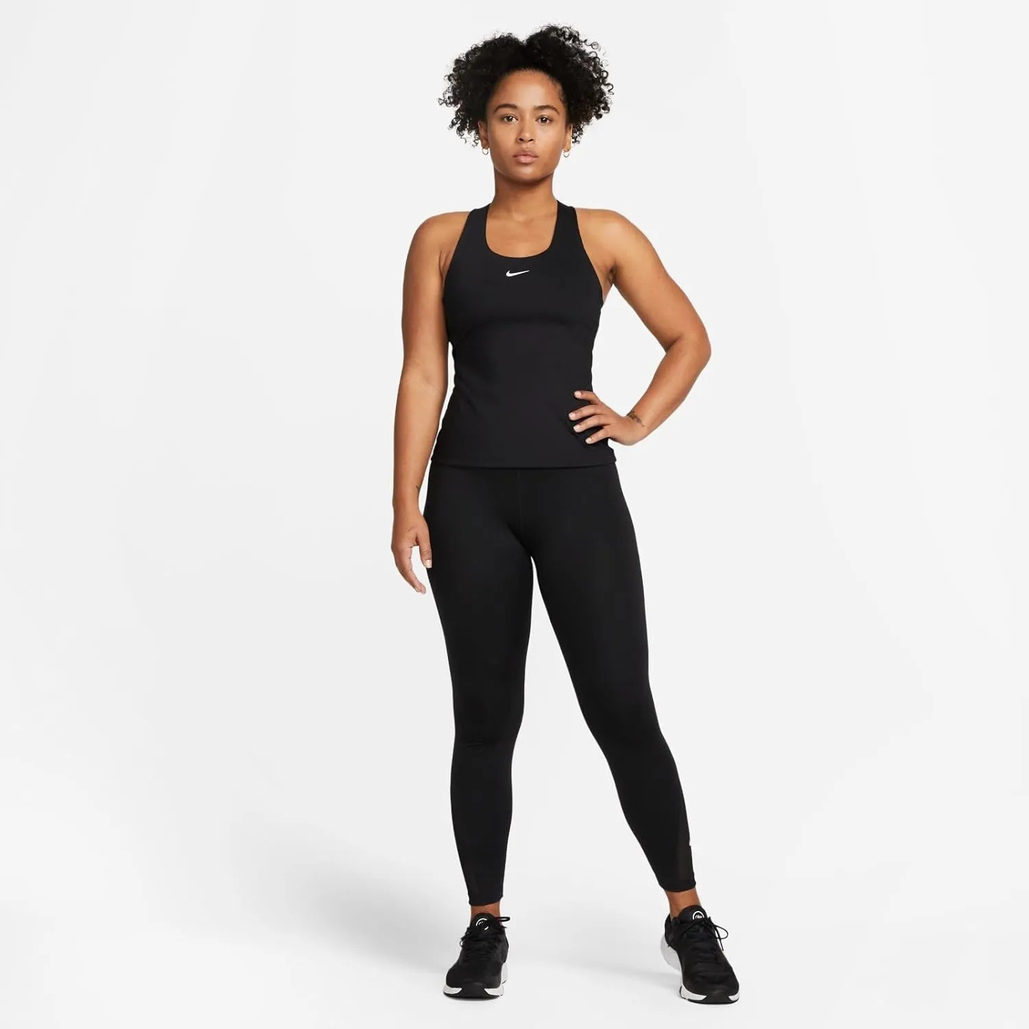 Nike Women's Swoosh Medium-Support Padded Sports Bra Tank, Black/Black/White, M
