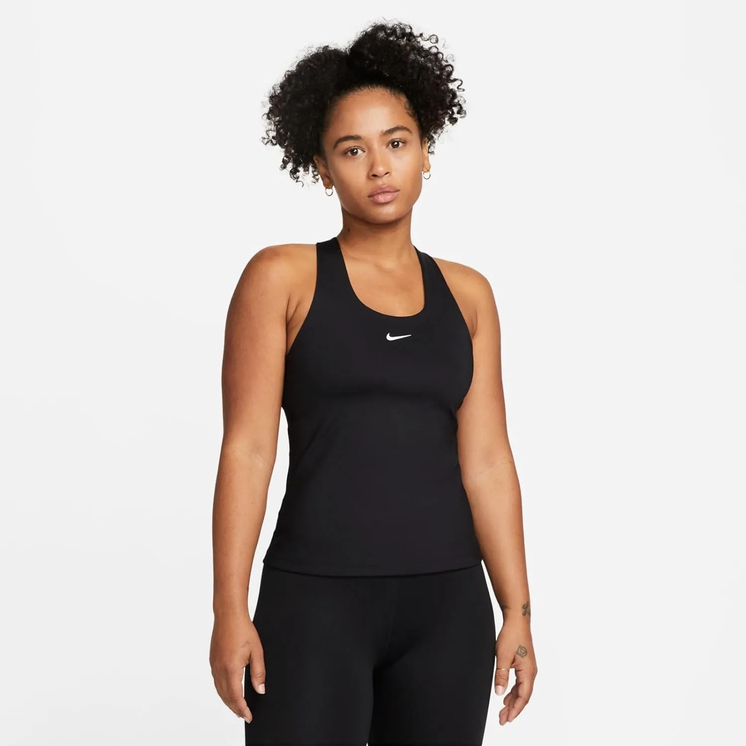 Nike Women's Swoosh Medium-Support Padded Sports Bra Tank, Black/Black/White, M