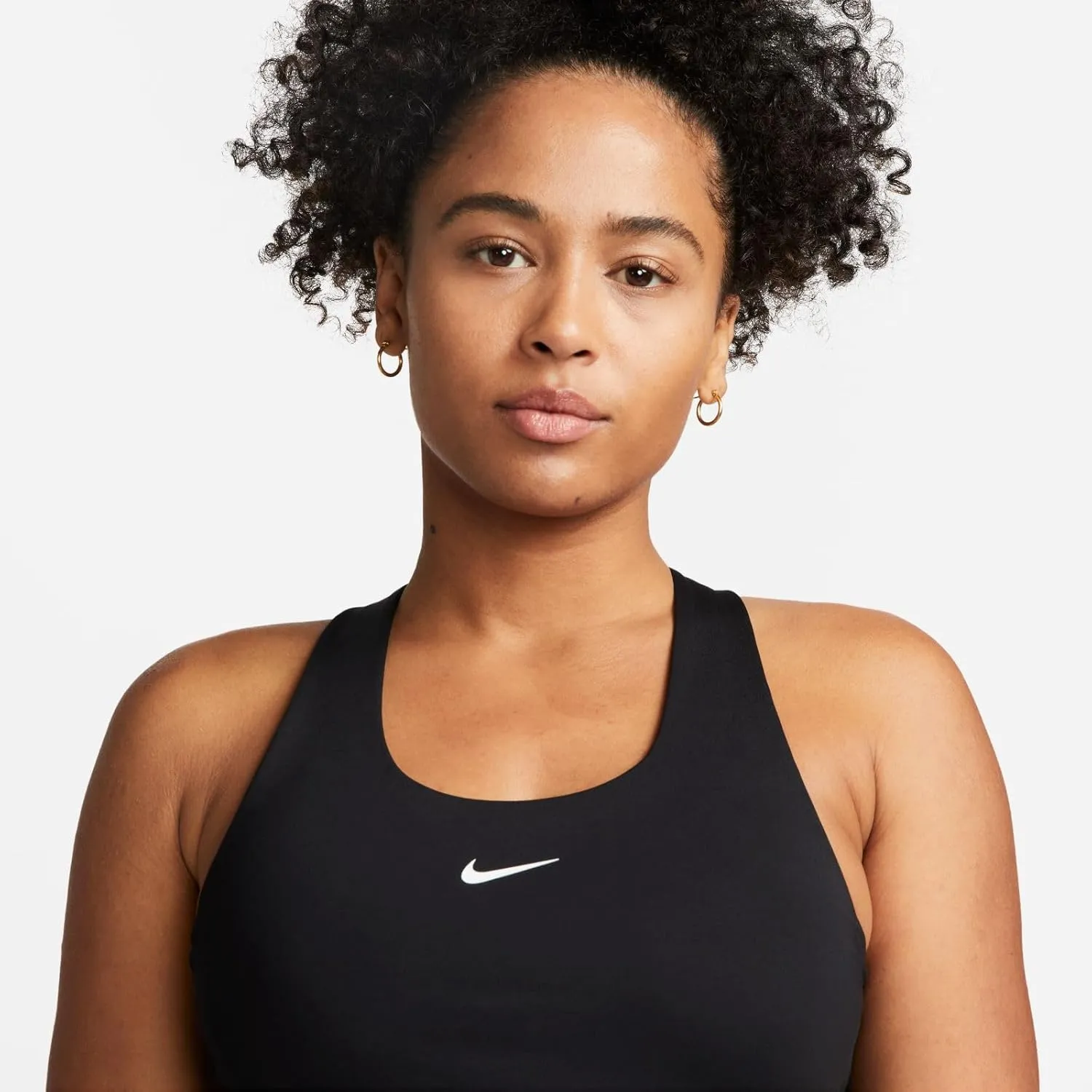 Nike Women's Swoosh Medium-Support Padded Sports Bra Tank, Black/Black/White, M