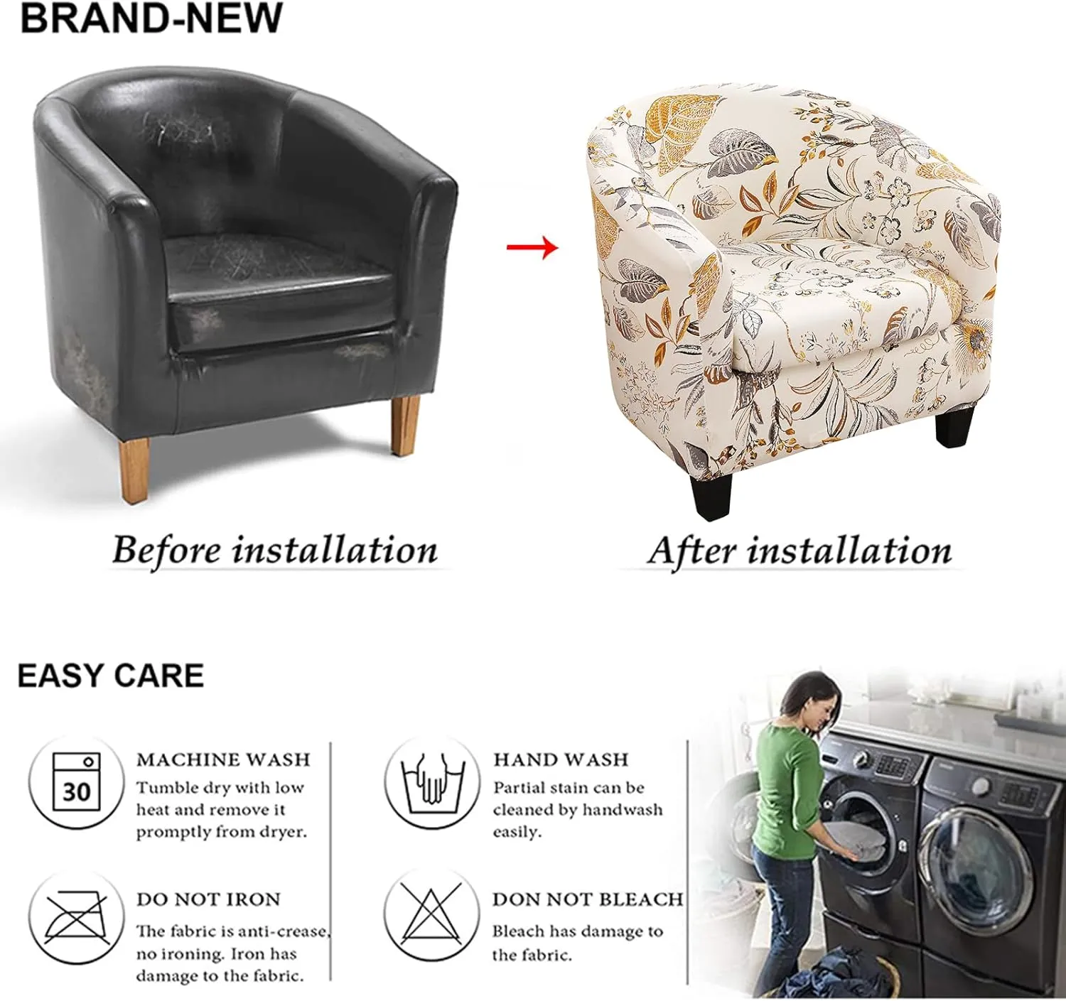NILUOH Club Chair Slipcover 2 Piece Stretch Barrel Chair Covers Printed Tub Chair Slipcovers Soft Accent Armchair Sofa Protector for Living Room（Flowers 1）