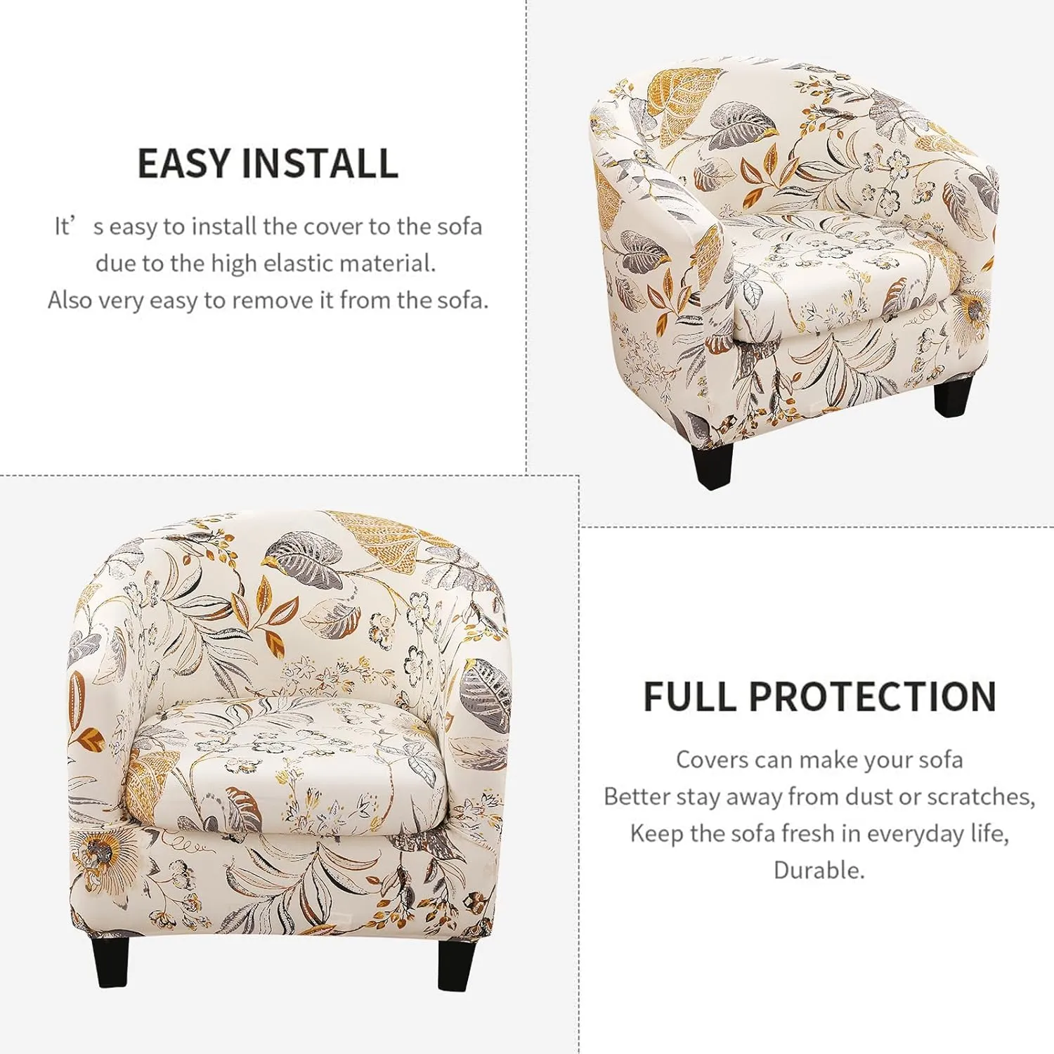 NILUOH Club Chair Slipcover 2 Piece Stretch Barrel Chair Covers Printed Tub Chair Slipcovers Soft Accent Armchair Sofa Protector for Living Room（Flowers 1）