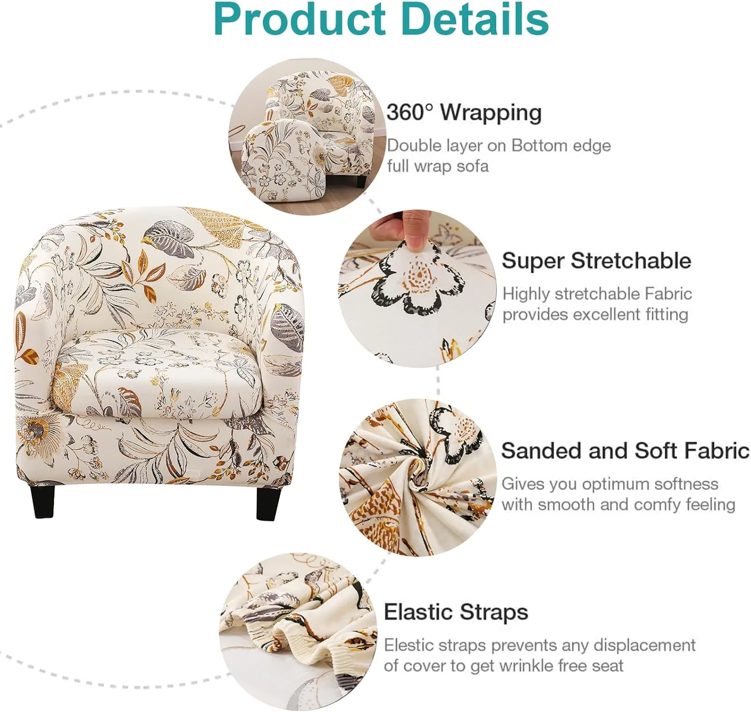 NILUOH Club Chair Slipcover 2 Piece Stretch Barrel Chair Covers Printed Tub Chair Slipcovers Soft Accent Armchair Sofa Protector for Living Room（Flowers 1）