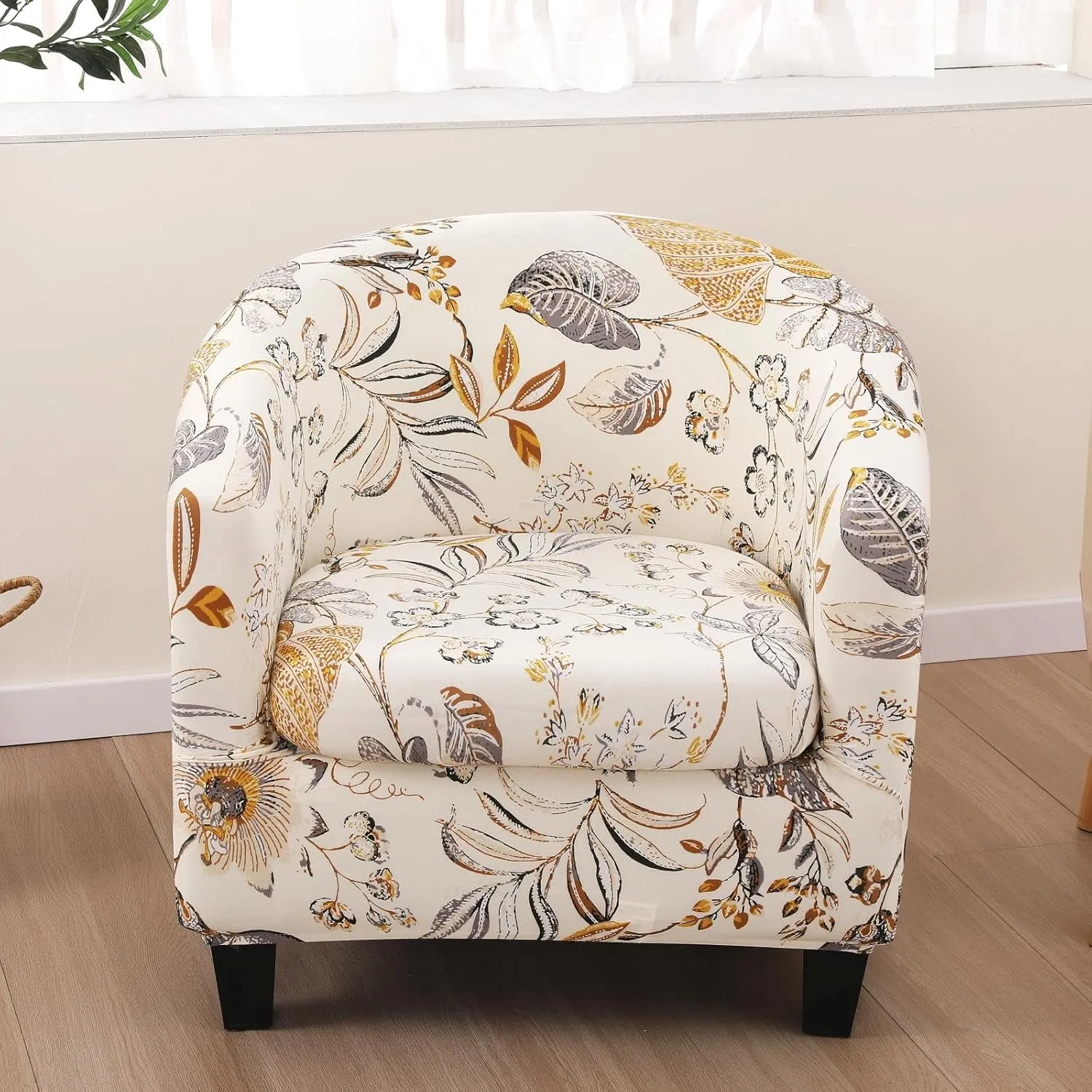 NILUOH Club Chair Slipcover 2 Piece Stretch Barrel Chair Covers Printed Tub Chair Slipcovers Soft Accent Armchair Sofa Protector for Living Room（Flowers 1）