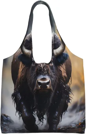 North American bison Printed Single Shoulder Commuter Canvas Bag, Grocery Shopping Bag, Daily Use Canvas Bag