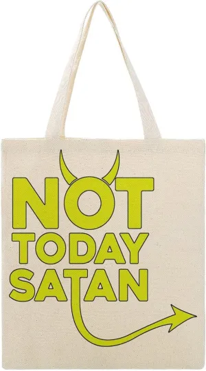 Not Today Satan Canvas Tote Bag with Handles Reusable Grocery Shopping Printed Beach Handbag for Daily Travel Work
