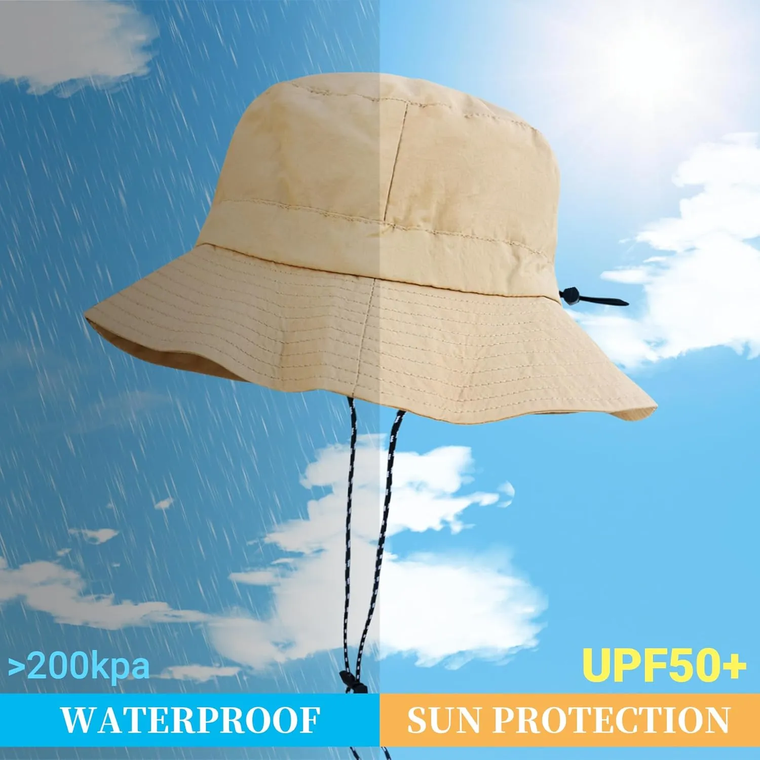 NPJY Packable Quick Dry Sun Bucket Hats for Women Lightweight Outdoor Waterproof Rain Hat with Detachable Chin Strap