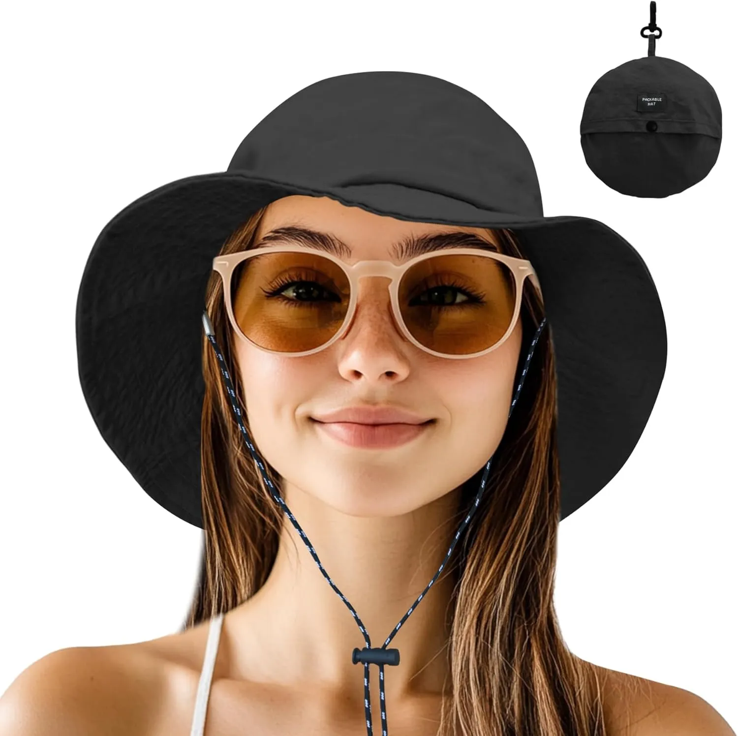 NPJY Packable Quick Dry Sun Bucket Hats for Women Lightweight Outdoor Waterproof Rain Hat with Detachable Chin Strap