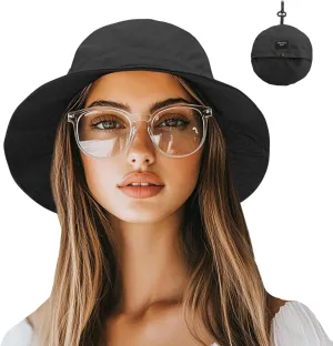 NPJY Packable Quick Dry Sun Bucket Hats for Women Lightweight Outdoor Waterproof Rain Hat with Detachable Chin Strap
