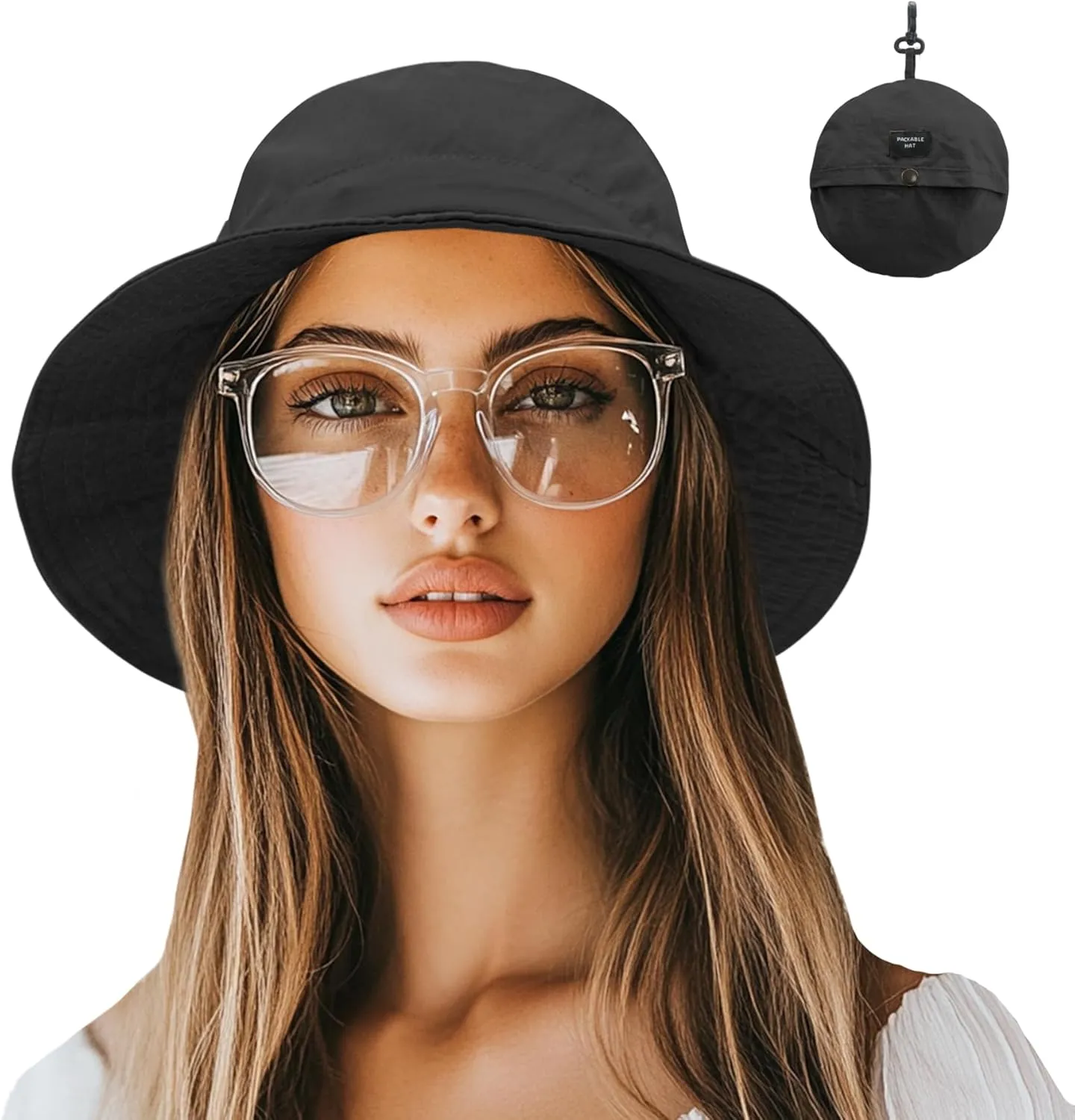 NPJY Packable Quick Dry Sun Bucket Hats for Women Lightweight Outdoor Waterproof Rain Hat with Detachable Chin Strap
