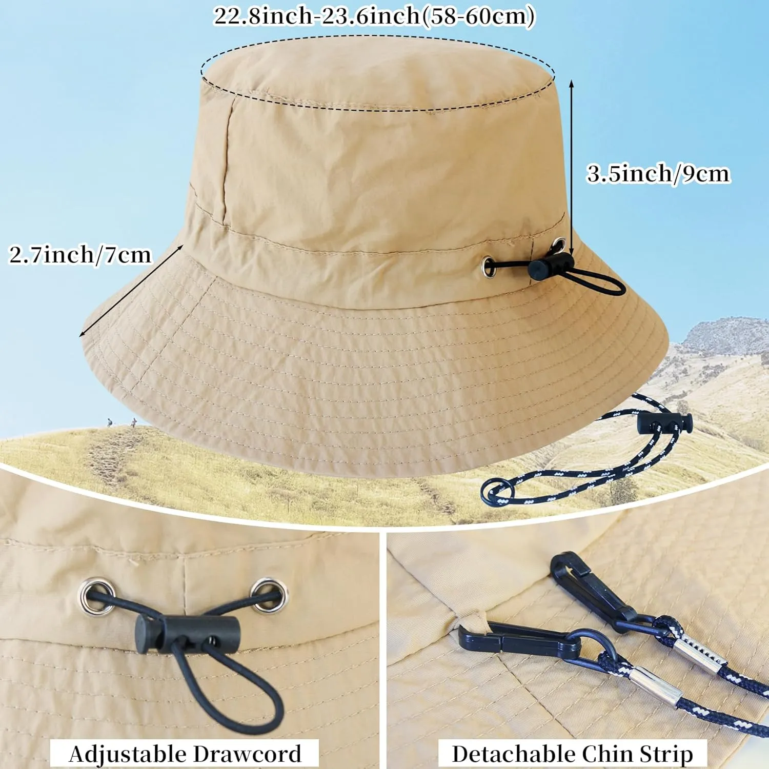 NPJY Packable Quick Dry Sun Bucket Hats for Women Lightweight Outdoor Waterproof Rain Hat with Detachable Chin Strap