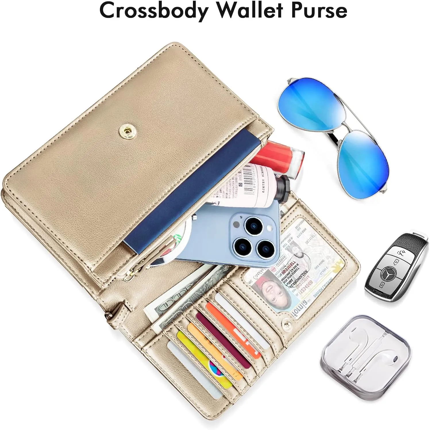 nuoku Crossbody Bag for Women Cellphone Little Purse with Credit Card Slots Lightweight Leather Wristlet Wallet