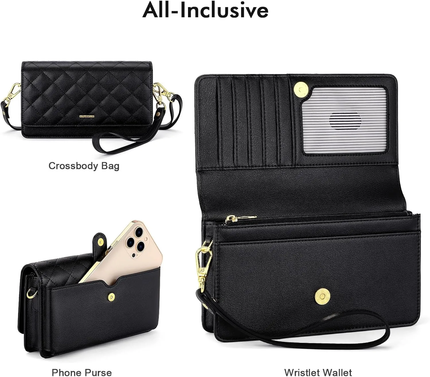 nuoku Crossbody Bag for Women Cellphone Little Purse with Credit Card Slots Lightweight Leather Wristlet Wallet