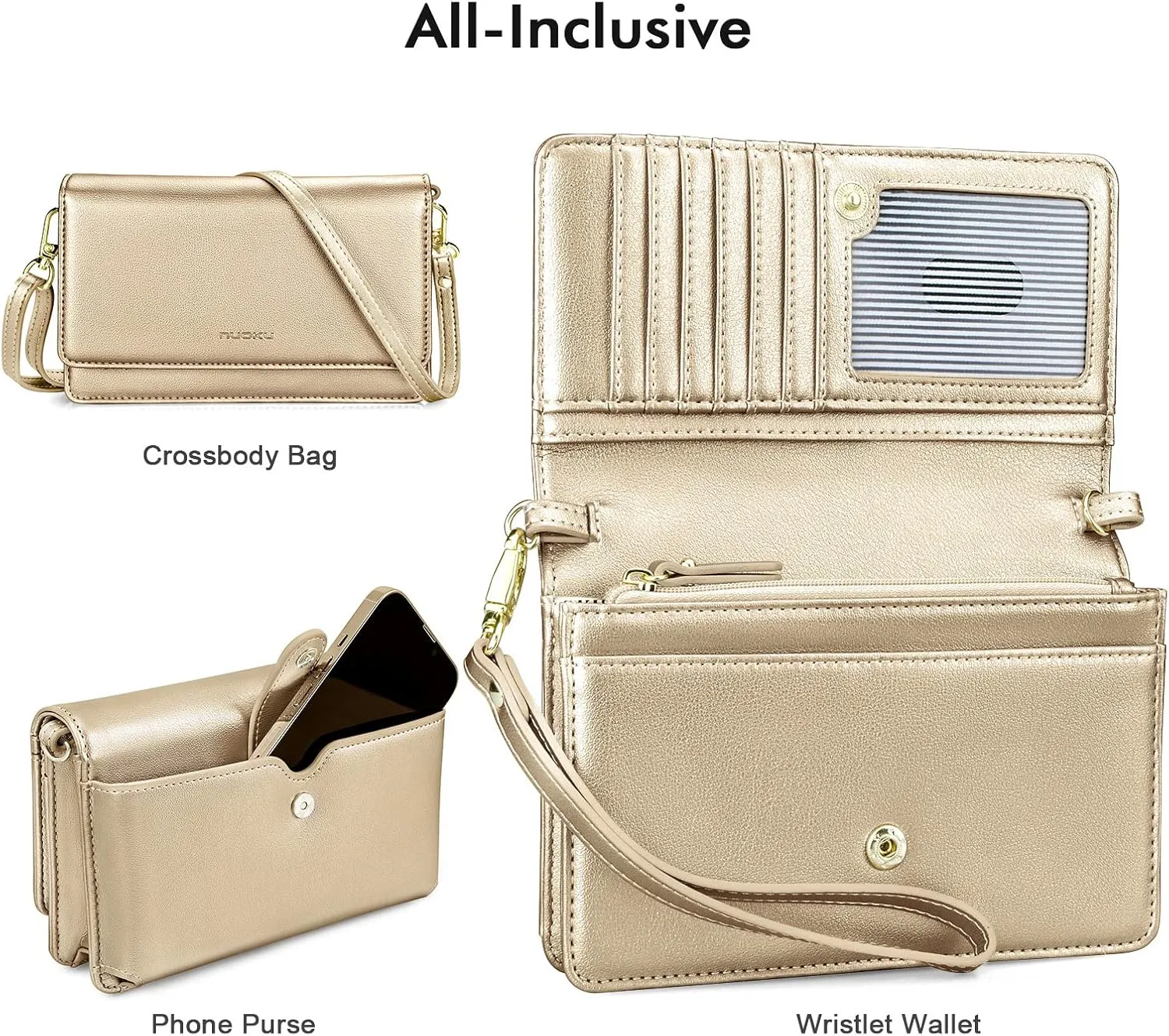 nuoku Crossbody Bag for Women Cellphone Little Purse with Credit Card Slots Lightweight Leather Wristlet Wallet