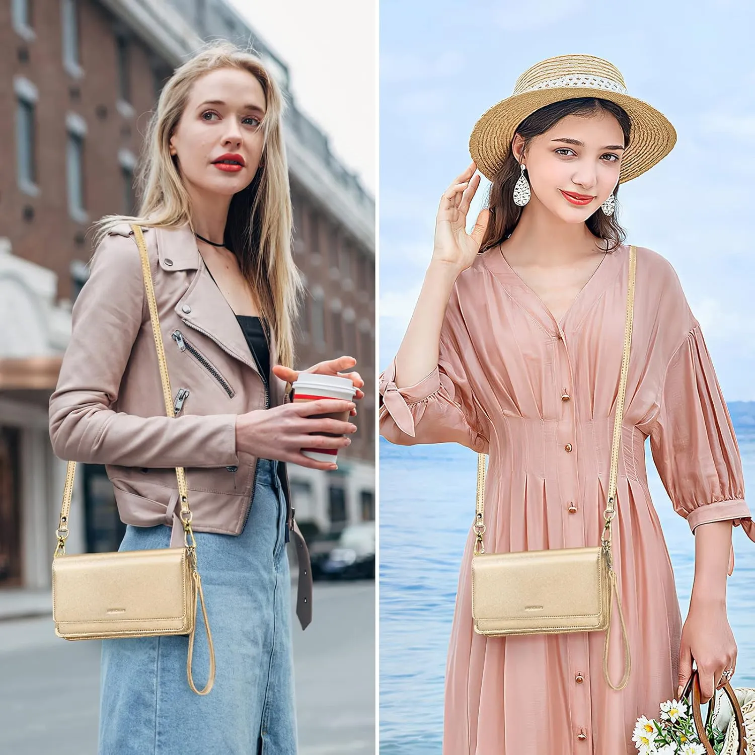 nuoku Crossbody Bag for Women Cellphone Little Purse with Credit Card Slots Lightweight Leather Wristlet Wallet